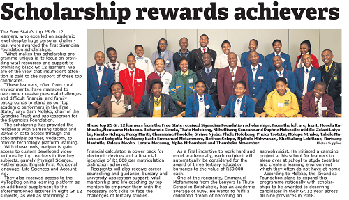 Express newspaper features all 25 Siyandisa Foundation Scholarship recipients